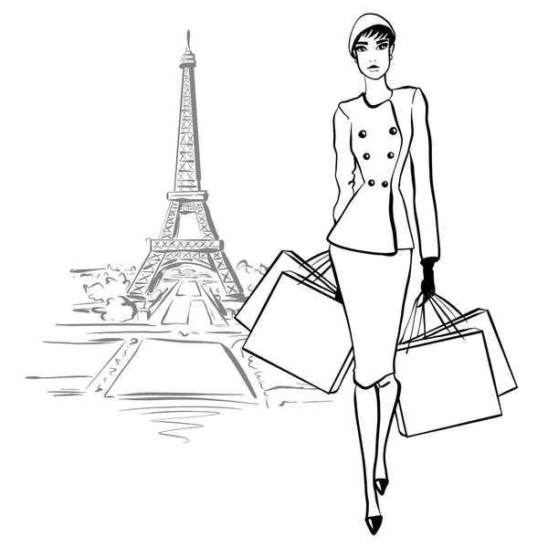 Hermosa mujer de estilo retro en París. vestido de época años sesenta — Foto de Stock