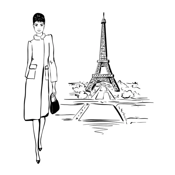 Belle femme dans un style rétro à Paris. robe vintage des années soixante — Photo