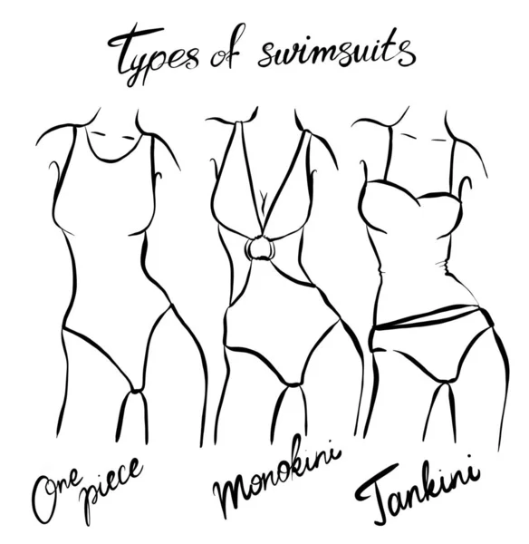 Set of female swimsuit illustration. Various types of women beac — Stock Photo, Image