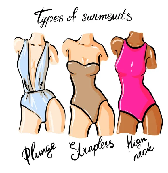 Set of female swimsuit illustration. Various types of women beac — Stock Photo, Image