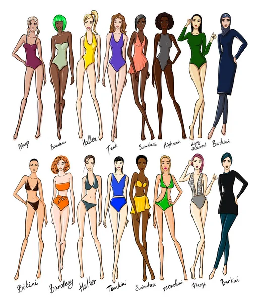 Set of female swimsuit illustration. — Stock Photo, Image