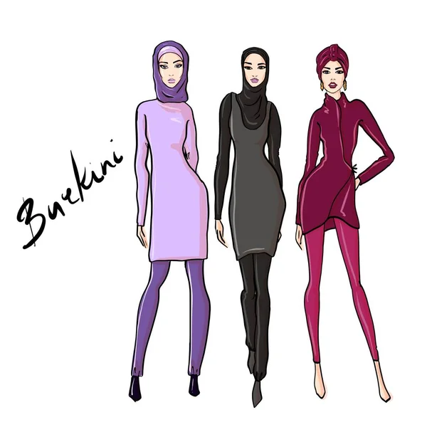Schöne arabische Mädchen im Burkini. Handgezeichnete Illustration von youn — Stockfoto