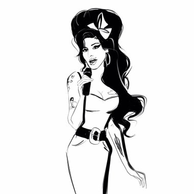 KAliningrad / RUSSIA - Ekim 07.2020: Beyaz arka planda şarkıcı Amy Winehouse 'un bir portresinin çizimi.