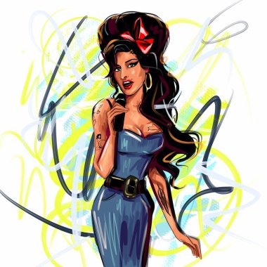 KAliningrad / RUSSIA - Ekim 07.2020: Beyaz arka planda şarkıcı Amy Winehouse 'un bir portresinin çizimi.