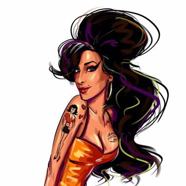 KAliningrad / RUSSIA - Ekim 07.2020: Beyaz arka planda şarkıcı Amy Winehouse 'un bir portresinin çizimi.