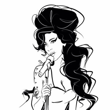 KAliningrad / RUSSIA - Ekim 07.2020: Beyaz arka planda şarkıcı Amy Winehouse 'un bir portresinin çizimi.