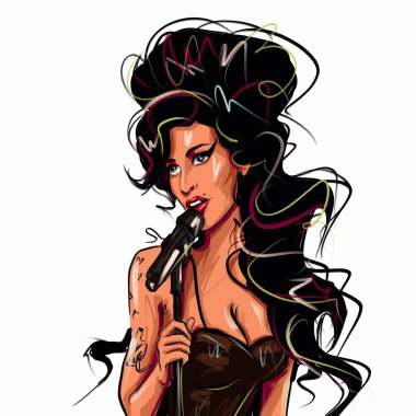 KAliningrad / RUSSIA - Ekim 07.2020: Beyaz arka planda şarkıcı Amy Winehouse 'un bir portresinin çizimi.