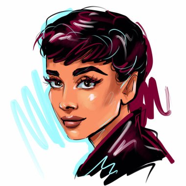 Kaliningrad, Rusya 8 Ekim 2020, Audrey Hepburn Karikatür Çizimi