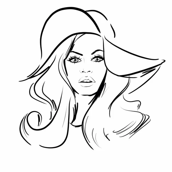 Skiss Illustration Blond Kvinna Hatt Retro Talet Stil — Stockfoto