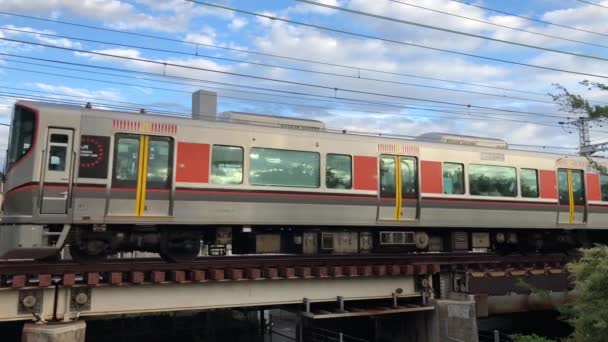 Τρένο Στην Πόλη Οσάκα Ιαπωνία — Αρχείο Βίντεο