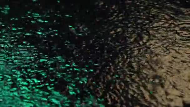 Дождь падает в ночном городе. Медленное движение . — стоковое видео