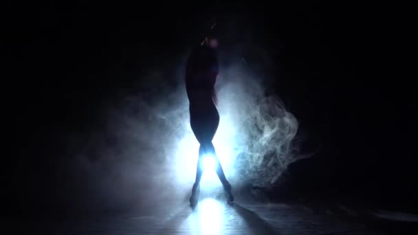 연기 춤에서 스 트리 퍼입니다. 검은 연기 배경. 실루엣입니다. 슬로우 모션 — 비디오