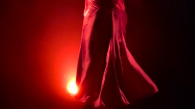 Kız Arjantinli Flamenko kışkırtıcı bir dans. Arkadan llight. Duman arka plan. Yavaş motio. Yakın çekim
