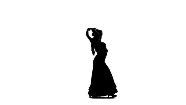 Professional dancer claps her dance element . White background. Silhouette. Slow motion — Stock Video