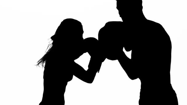 Sparring zwischen Athleten. Silhouette. weißer Hintergrund. Zeitlupe — Stockvideo