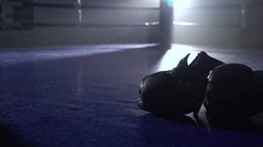 Boks eldivenleri yüzük yere yatın. Yakın çekim