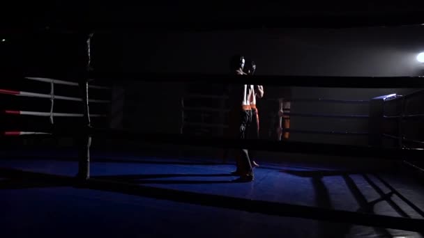 Zwei Jungs bereiten sich auf Kickboxwettkämpfe vor. Zeitlupe — Stockvideo