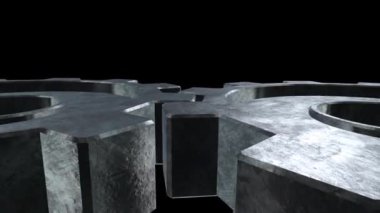 Kenarları dişli döndür. Siyah arka plan. Yakın çekim. Alfa kanalı