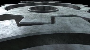 Üç gümüş vites mekanizması. Siyah arka plan. Yakın çekim. Alfa kanalı