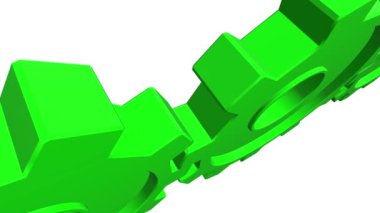 Animasyon yeşil 3d vites. Beyaz arka plan. Alfa kanalı. Yakın çekim