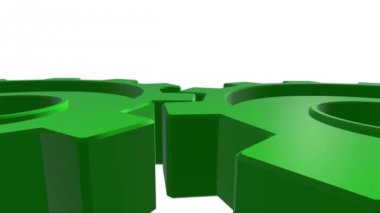 3D animasyon iki vites yeşil renk. Beyaz arka plan. Alfa kanalı. Yakın çekim