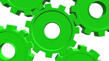 3D yeşil vites döndürmek. Beyaz arka plan. Alfa kanalı. Yakın çekim