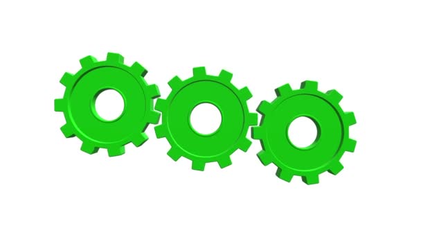 3D animation of green gears. White background. Alpha channel — Stock Video