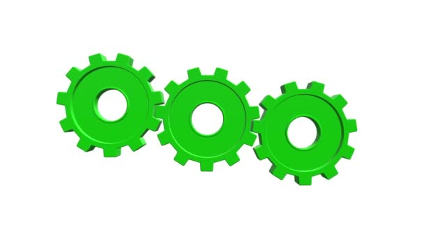 Three green gears. White background. Alpha channel — Stock Video