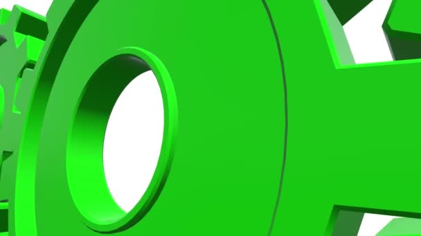 Drie groene gears. Witte achtergrond. Alfakanaal — Stockvideo