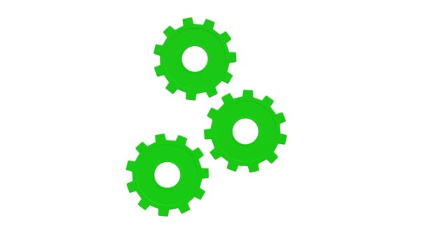 Roterande grön kugghjul. Vit bakgrund. Alfakanal — Stockvideo