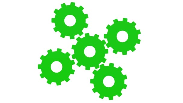 Green five gears spinning . White background. Alpha channel — Stock Video