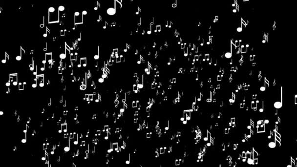 Notas blancas de música 3d. Fondo negro — Vídeo de stock
