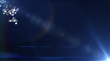 Birçok müzik notaları yandan uçakla. Mavi arka plan