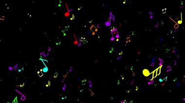 Renkli müzik notlar çok hareketli. Siyah arka plan