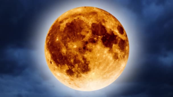 Halloween animerade bakgrund. Orange månen och blå natthimlen. — Stockvideo