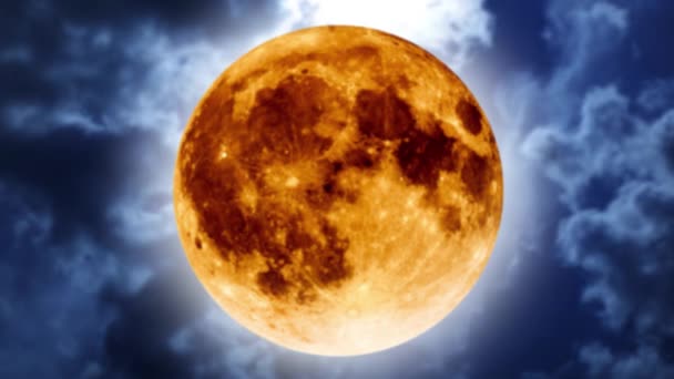 Halloween fundo animado. Lua laranja e o céu azul da noite . — Vídeo de Stock
