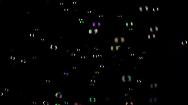 Middellange zeepbellen spinnen. Zwarte achtergrond. — Stockvideo