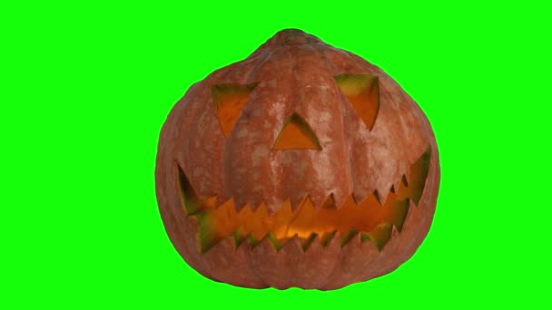 Хэллоуин тыква голову Джек фонарь со свечами над на зеленом экране — стоковое видео