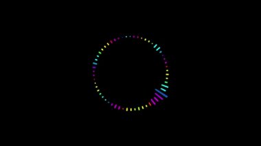 Bir daire şeklinde müzik denetim düzeyi için çok renkli ekolayzer. Siyah arka plan