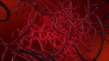 Sinir hücrelerinin bilgisayar sanat eseri. Kırmızı bir arka plan