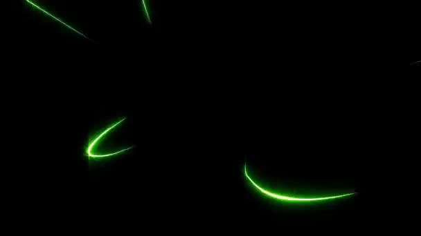 いくつかの緑の抽象的な線は結合し、回転させます。黒の背景 — ストック動画