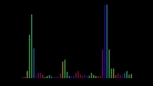 Ecualizador multicolor para el nivel de control de música. Fondo negro — Vídeos de Stock