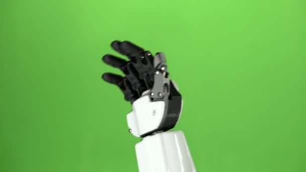 Robot hand close up waving goodbye . Green screen — Stock Video