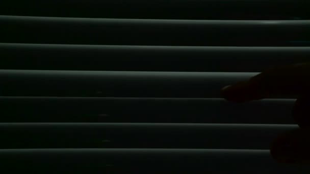 Persienner avslöjar ett mänskligt finger. Grön skärm — Stockvideo