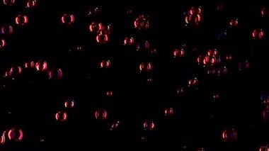 Küçük yuvarlak şeffaf sabun köpüğü çok hızlı uçar. Ağır çekim. Siyah arka plan