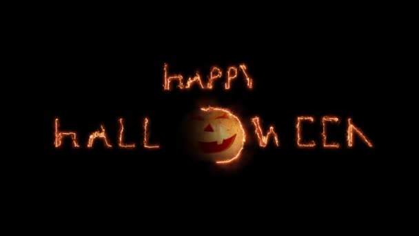 Happy Halloween greeting text with particles and sparks isolated on black background — Stock Video