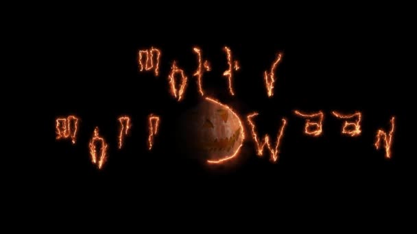Feliz Halloween texto fogo abóbora animação de computador. Fundo preto — Vídeo de Stock