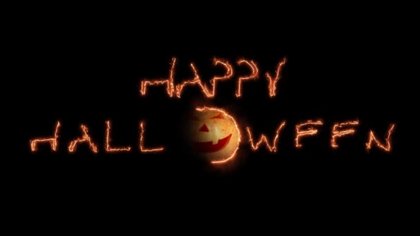 Texte Inscription Feu Joyeux Halloween Animation Citrouille Sur Fond Noir — Video