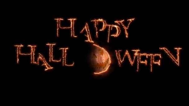 Сяючий апельсин Щасливий Хеллоуїн текстова анімація на чорному тлі — стокове відео