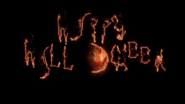 Texte Happy Word Animation Halloween de lignes de feu magiques. Fond noir 